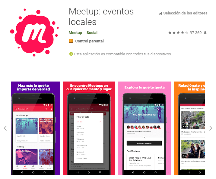 Aplicación Meetup para conocer gente alrededor del mundo.