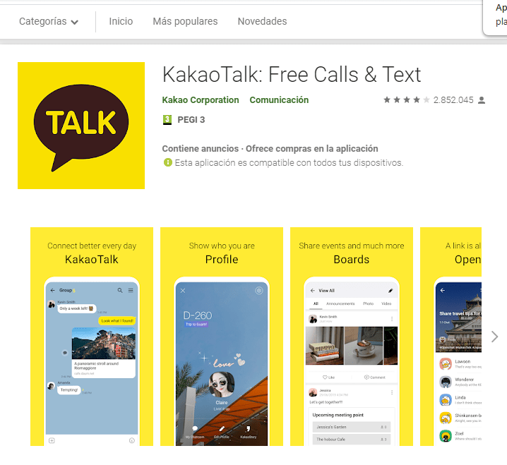 Aplicación Kakao Talk, el chat más utilizado en Corea del Sur.