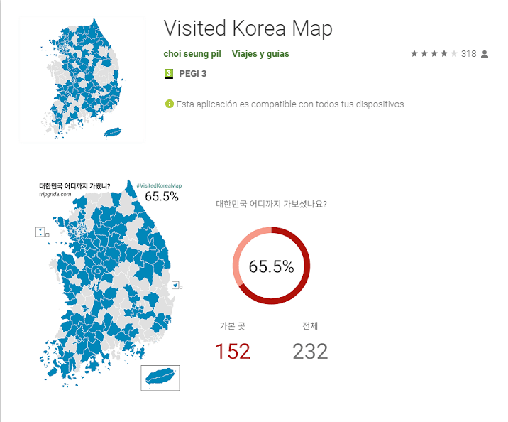 Aplicación Visited Korea Map.
